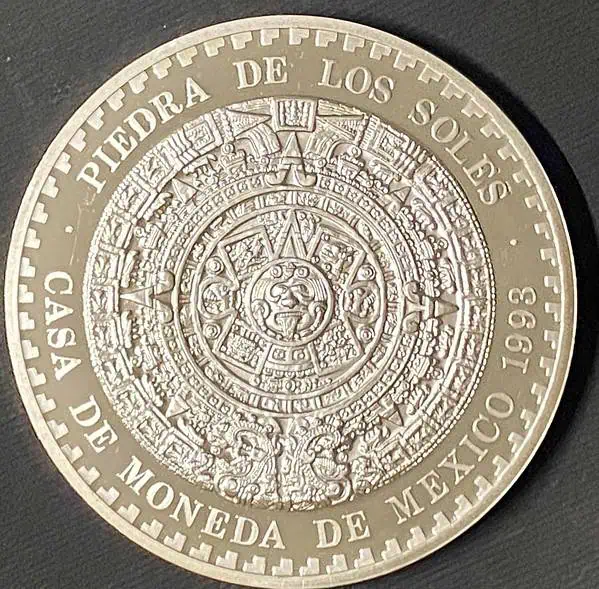 Medalla 5 Onzas Mexico 1993 Piedra de los Soles