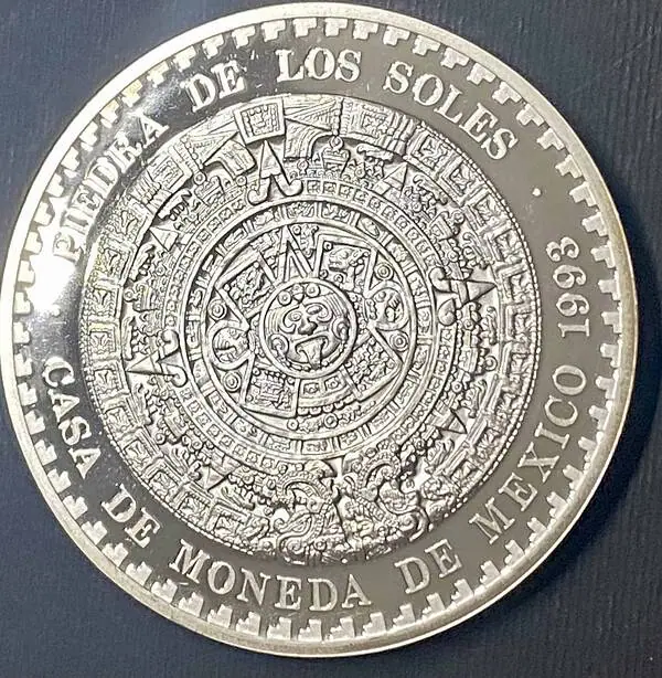 Medalla 5 Onzas Mexico 1993 Piedra de los Soles - Image 3