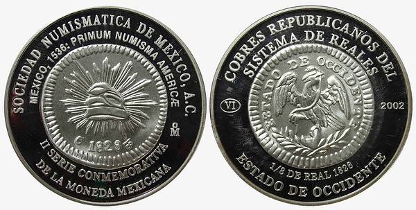 Medalla. 1/8 real, 1828, Estado de Occidente