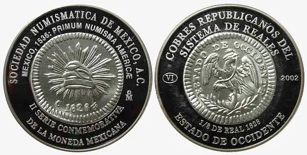 Medalla. 1/8 real, 1828, Estado de Occidente