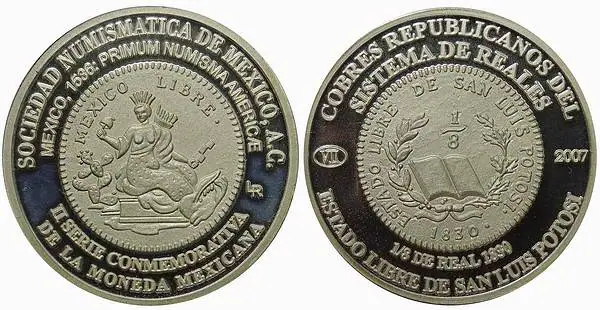 Medalla. 1/8 real, 1830, San Luis Potosí