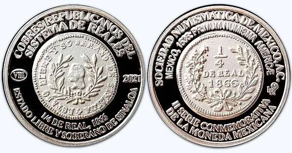 Medalla. 1/4 real, 1866, Sinaloa