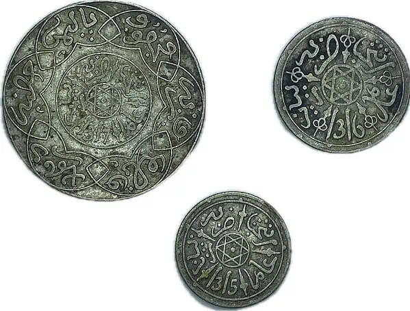Marruecos. medio, 1 y 5 dirhams.1899