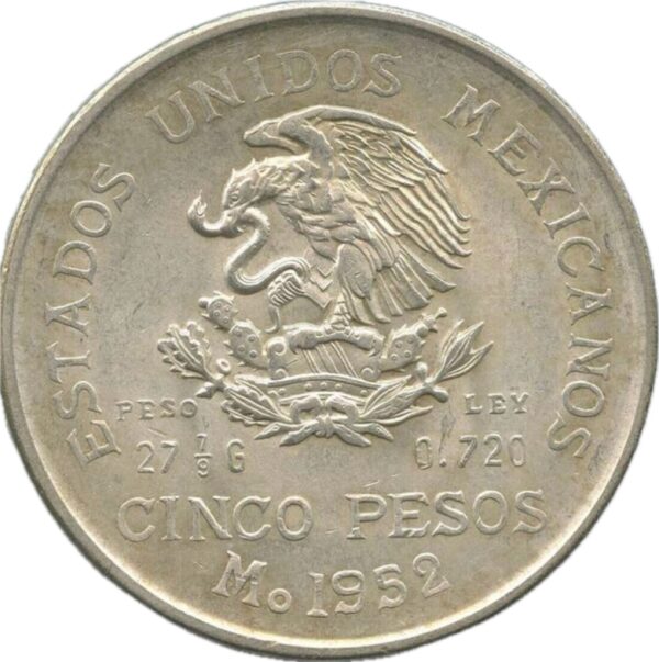 México 5 Pesos 1952 Hidalgo - Image 2