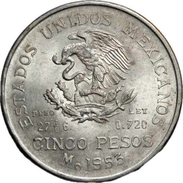 México 5 Pesos 1953 Hidalgo - Image 2