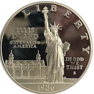 USA Ellis Island 1 Silver Dollar 1986
