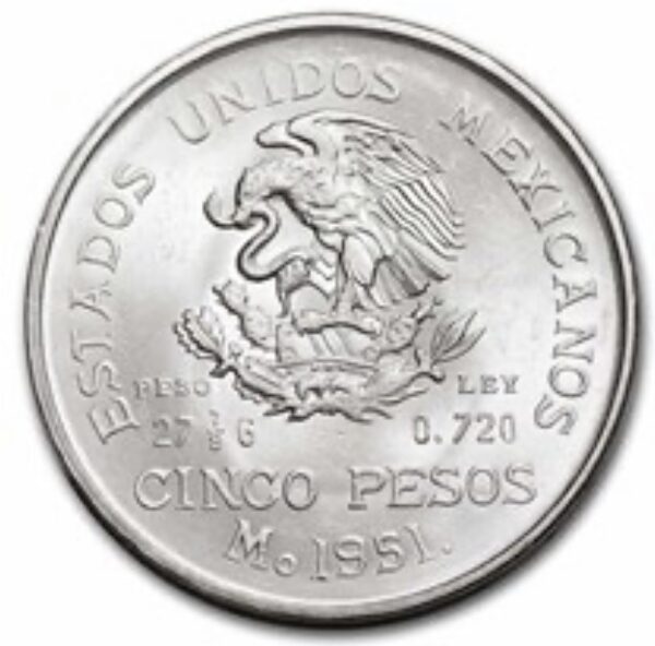 México 5 Pesos 1951 Hidalgo - Image 2