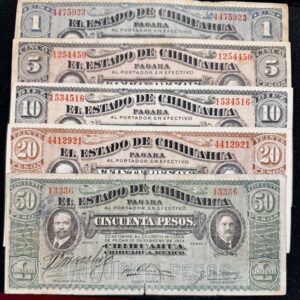Coleccion Completa de 5 Billetes de Chihuahua 1914
