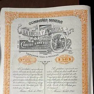 Acción Minera 50 pesos La Lucha y Anexas