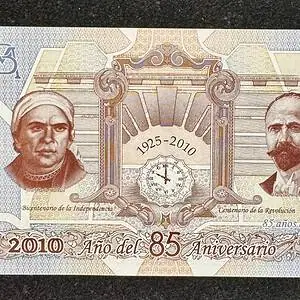 México Billete Conmemorativo 2010 Bicentenario De la Independencia de México y Centenario de la Revolución Mexicana