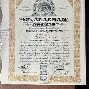 Acción Minera 10 Pesos EL ALACRÁN Y ANEXAS