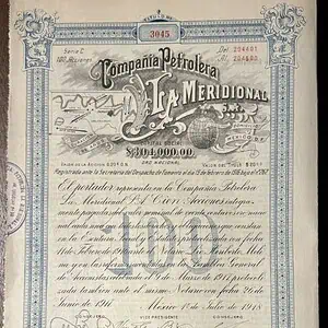 Acción 20 pesos Petrolera La Meridional Veracruz 1918
