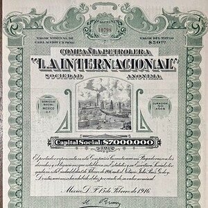 Acción Petrolera 50 Pesos La Internacional 1916