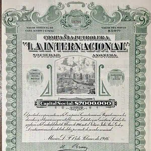 Acción Petrolera 50 Pesos La Internacional 1916