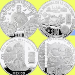 MONEDAS DEL MUNDIAL DE FUTBOL MÉXICO 2026 set de 4 piezas Plata.999